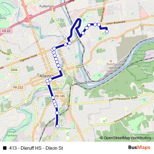 413 - Dieruff HS - Dixon St bus Line Map