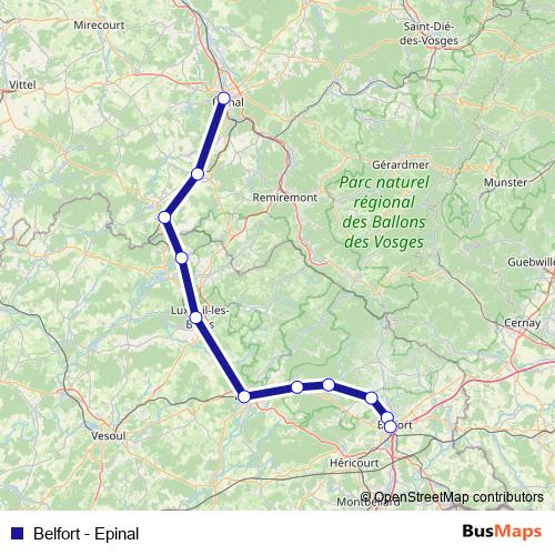 Belfort - Epinal rail Line Map