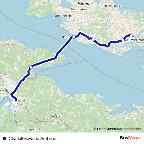 Charlottetown to Amherst bus Line Map