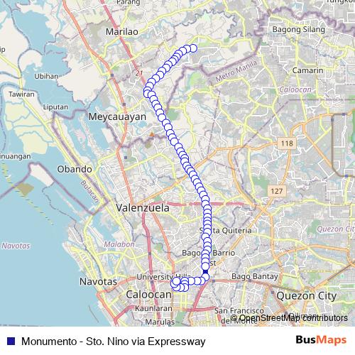 Monumento - Sto. Nino via Expressway bus Line Map