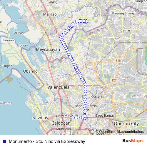 Monumento - Sto. Nino via Expressway bus Line Map