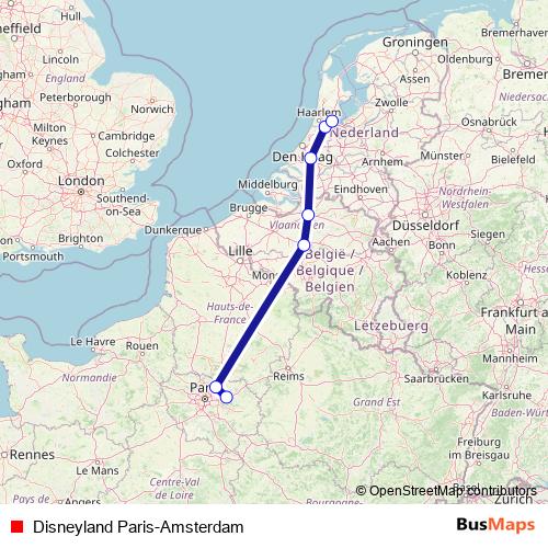 Disneyland Paris-Amsterdam rail Line Map