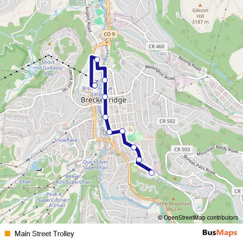 Main Street Trolley bus Line Map