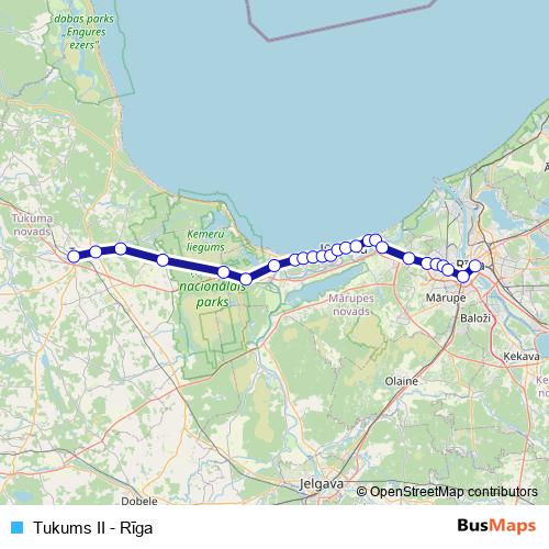 Tukums II - Rīga rail Line Map