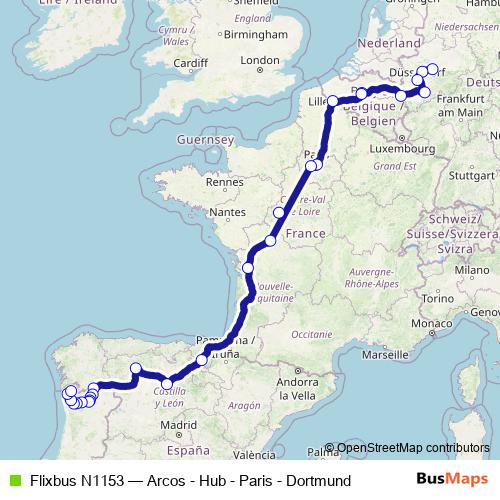 Flixbus N1153 bus Line Map