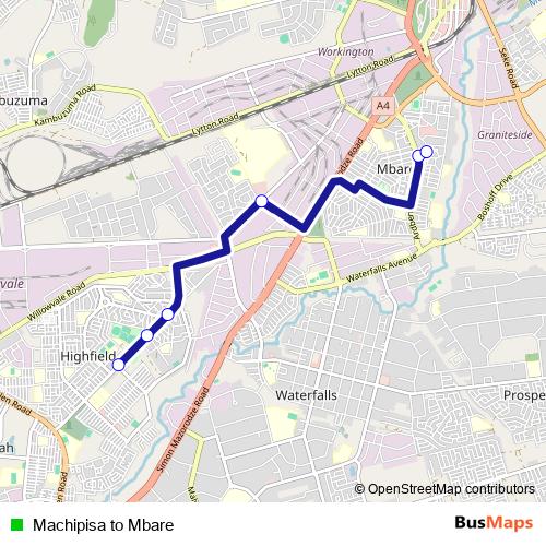 Machipisa to Mbare bus Line Map