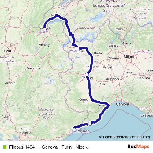 Flixbus 1404 bus Line Map