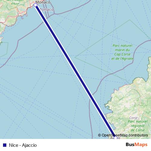 Nice - Ajaccio ferry Line Map