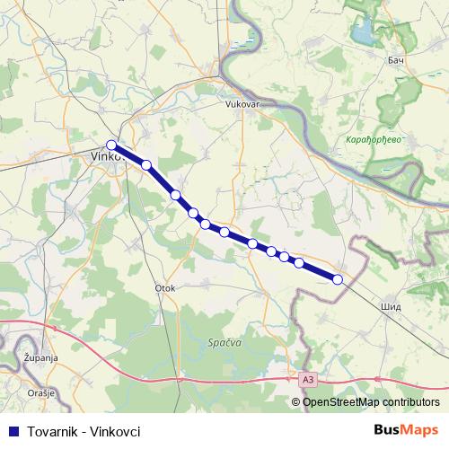 Tovarnik - Vinkovci rail Line Map
