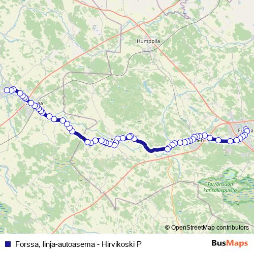 Forssa, linja-autoasema - Hirvikoski P bus Line Map