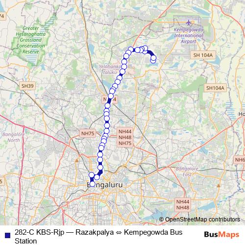 282-C KBS-Rjp bus Line Map