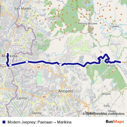 Modern Jeepney: Paenaan → Marikina bus Line Map