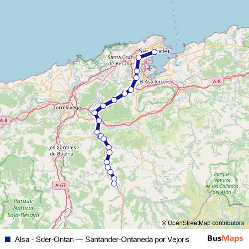 Alsa - Sder-Ontan bus Line Map