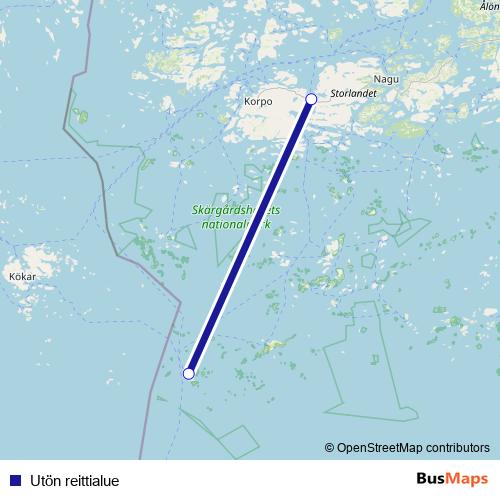 Utön reittialue ferry Line Map