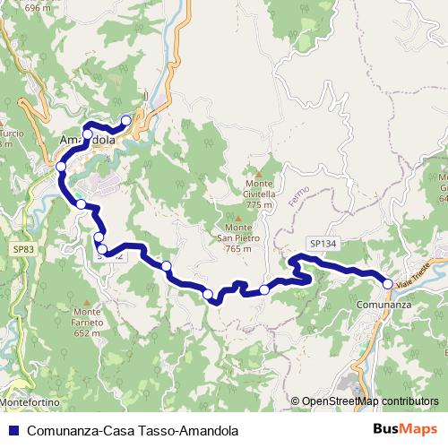 Comunanza-Casa Tasso-Amandola bus Line Map