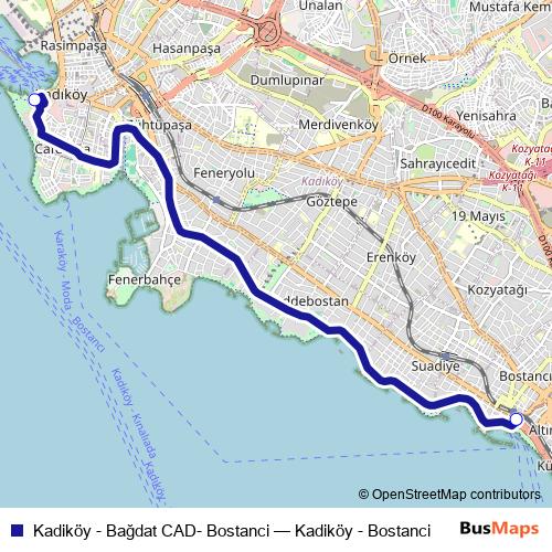 Kadiköy - Bağdat CAD- Bostanci bus Line Map