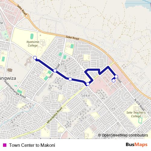 Town Center to Makoni bus Line Map