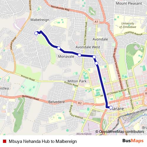 Mbuya Nehanda Hub to Malbereign bus Line Map