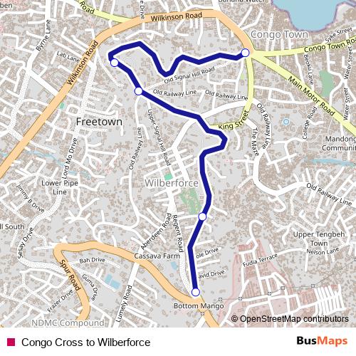 Congo Cross to Wilberforce bus Line Map