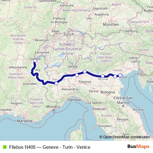 Flixbus N405 bus Line Map