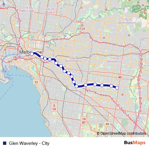 Glen Waverley - City metro Line Map
