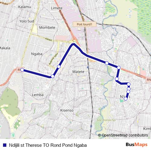 Ndijili st Therese TO Rond Pond Ngaba bus Line Map