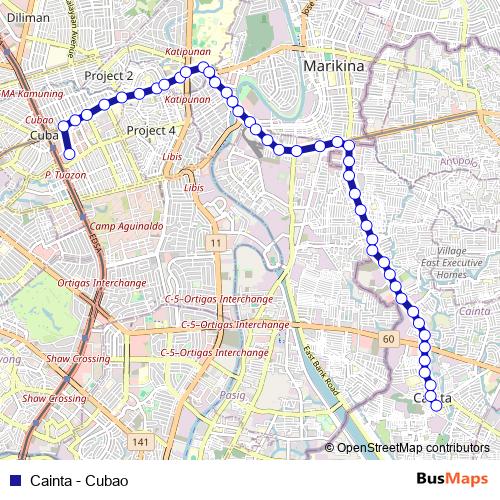 Cainta - Cubao bus Line Map