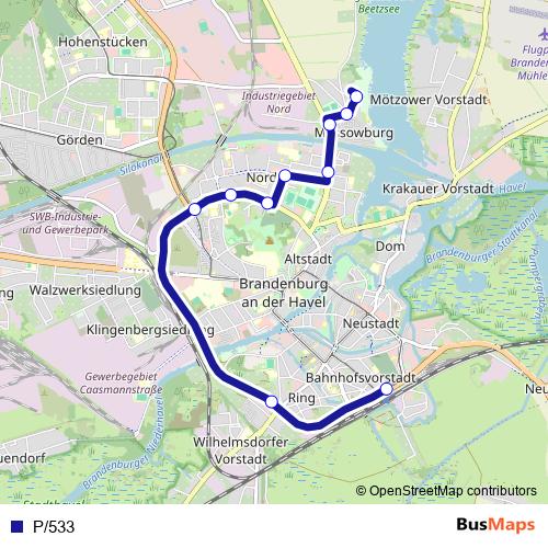 P/533 bus Line Map
