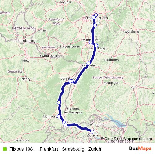 Flixbus 108 bus Line Map