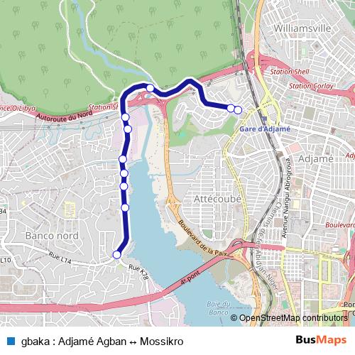 gbaka : Adjamé Agban ↔ Mossikro bus Line Map