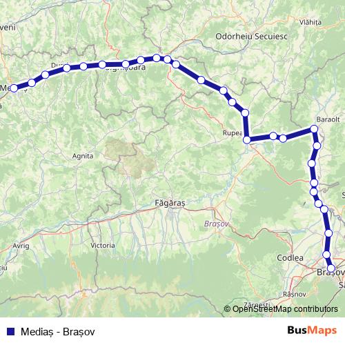 Mediaş - Braşov rail Line Map