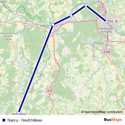 Nancy - Neufchâteau bus Line Map