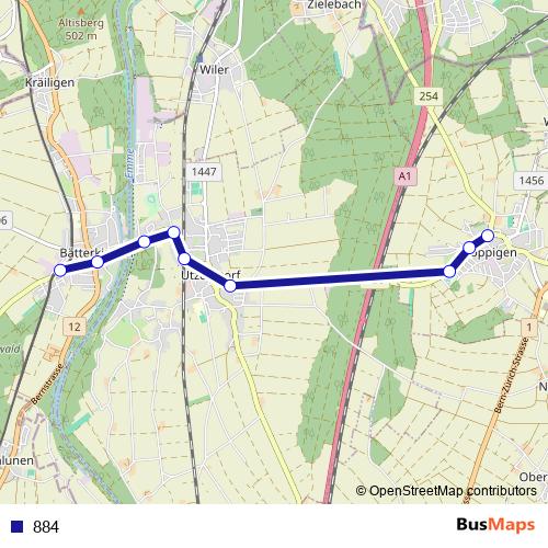 884 bus Line Map