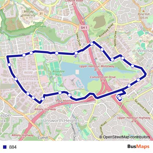 884 bus Line Map