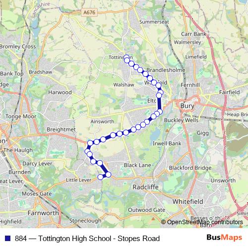 884 bus Line Map
