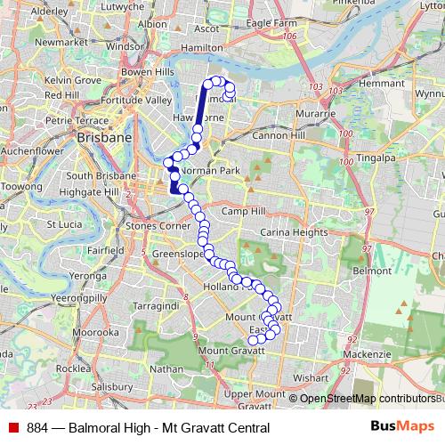 884 bus Line Map