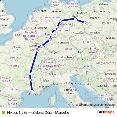 Flixbus N235 bus Line Map