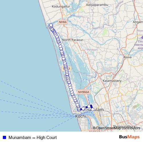 Munambam ↔ High Court bus Line Map