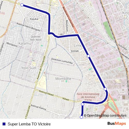 Super Lemba TO Victoire bus Line Map