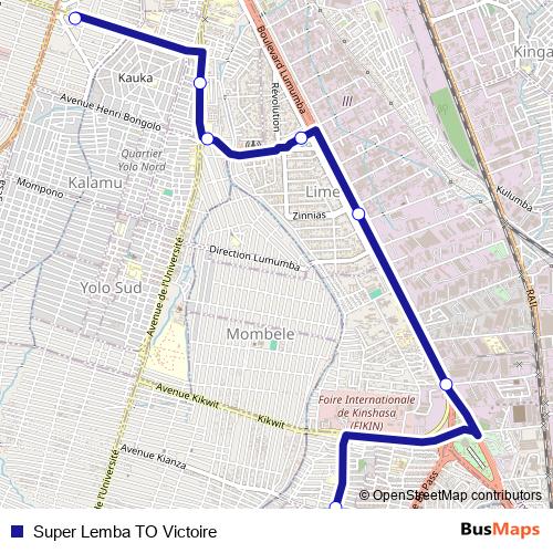 Super Lemba TO Victoire bus Line Map
