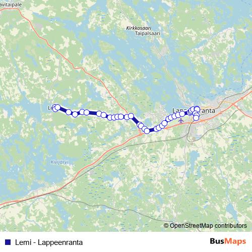 Lemi - Lappeenranta bus Line Map