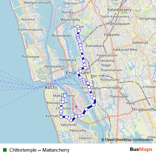 Chittortemple ↔ Mattancherry bus Line Map
