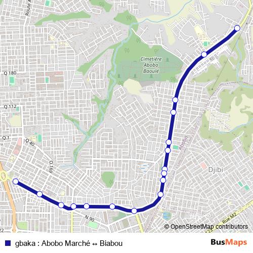 gbaka : Abobo Marché ↔ Biabou bus Line Map