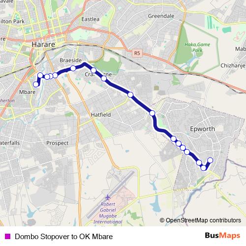 Dombo Stopover to OK Mbare bus Line Map
