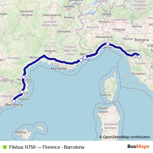 Flixbus N758 bus Line Map