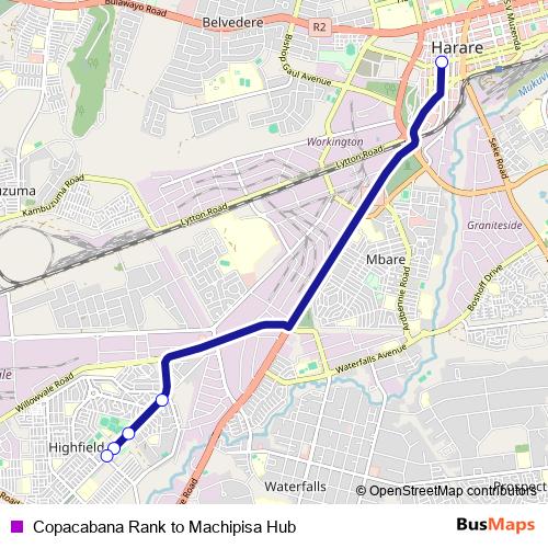 Copacabana Rank to Machipisa Hub bus Line Map