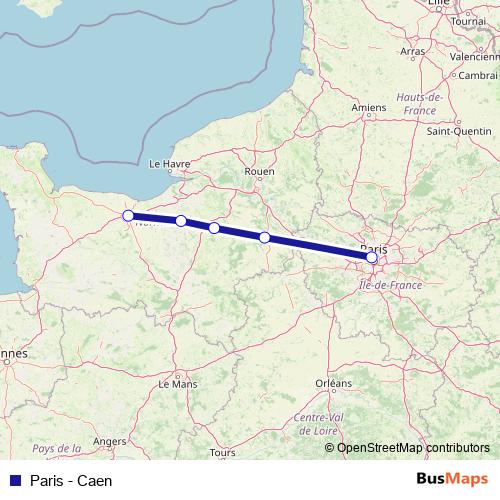 Paris - Caen rail Line Map
