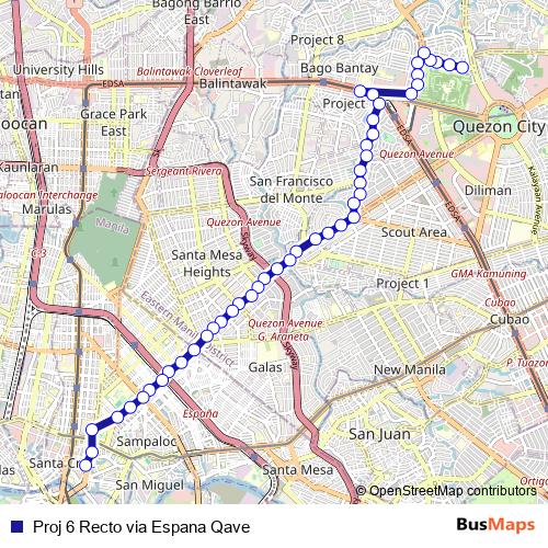 Proj 6 Recto via Espana Qave bus Line Map