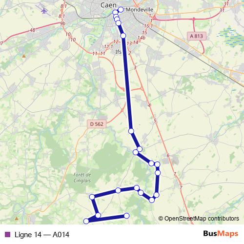 Ligne 14 bus Line Map