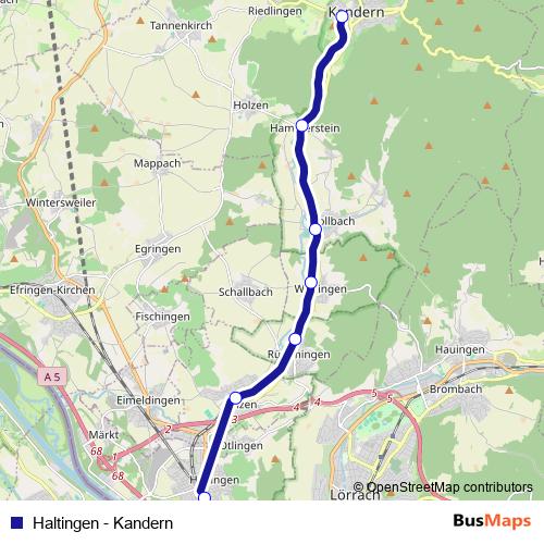 Haltingen - Kandern rail Line Map
